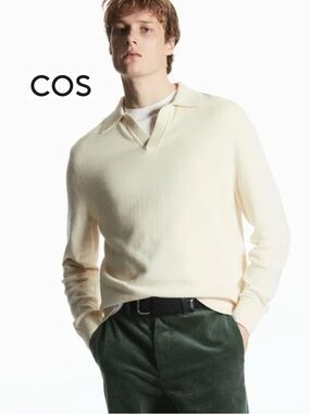COS Cotton And Silk Blend Polo Jumper Men's Sweater S Cream Business Casual
